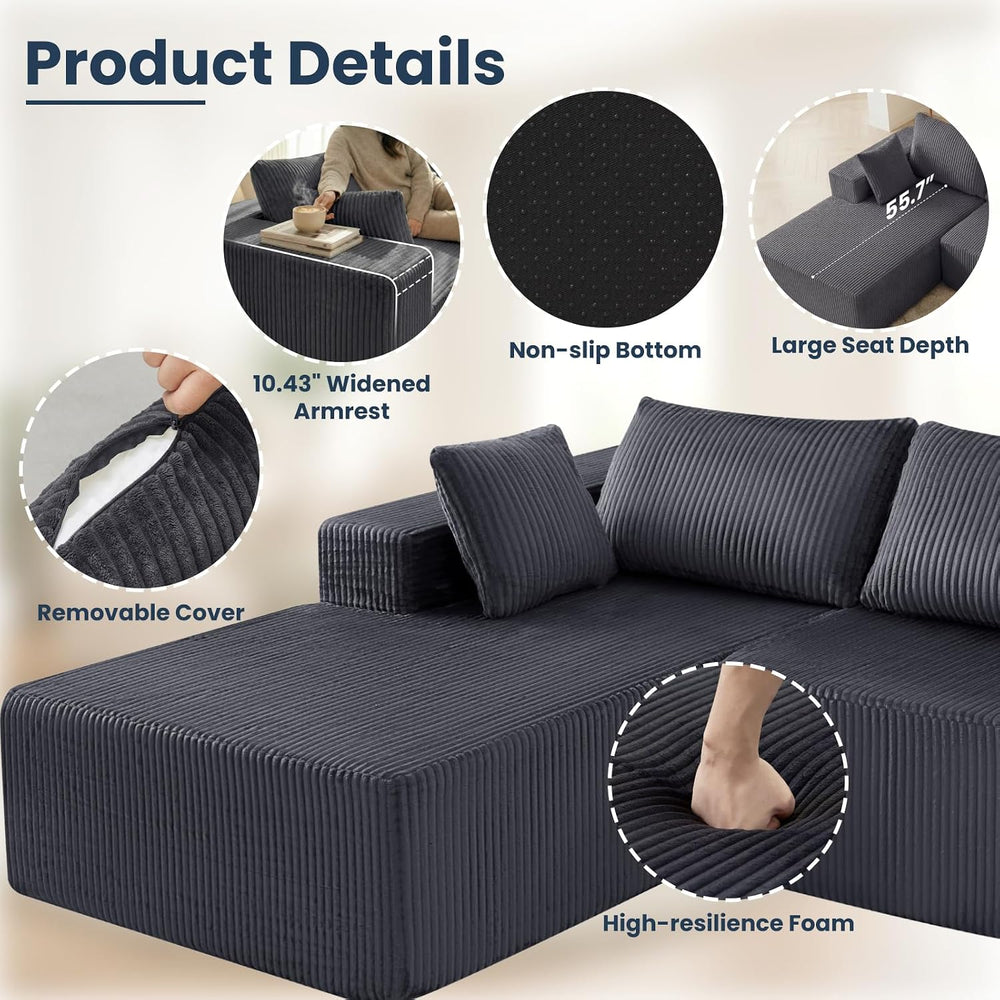 DUMOS 105" L-Shaped Sectional Couch, Left Facing Chaise | Upholstered Co...