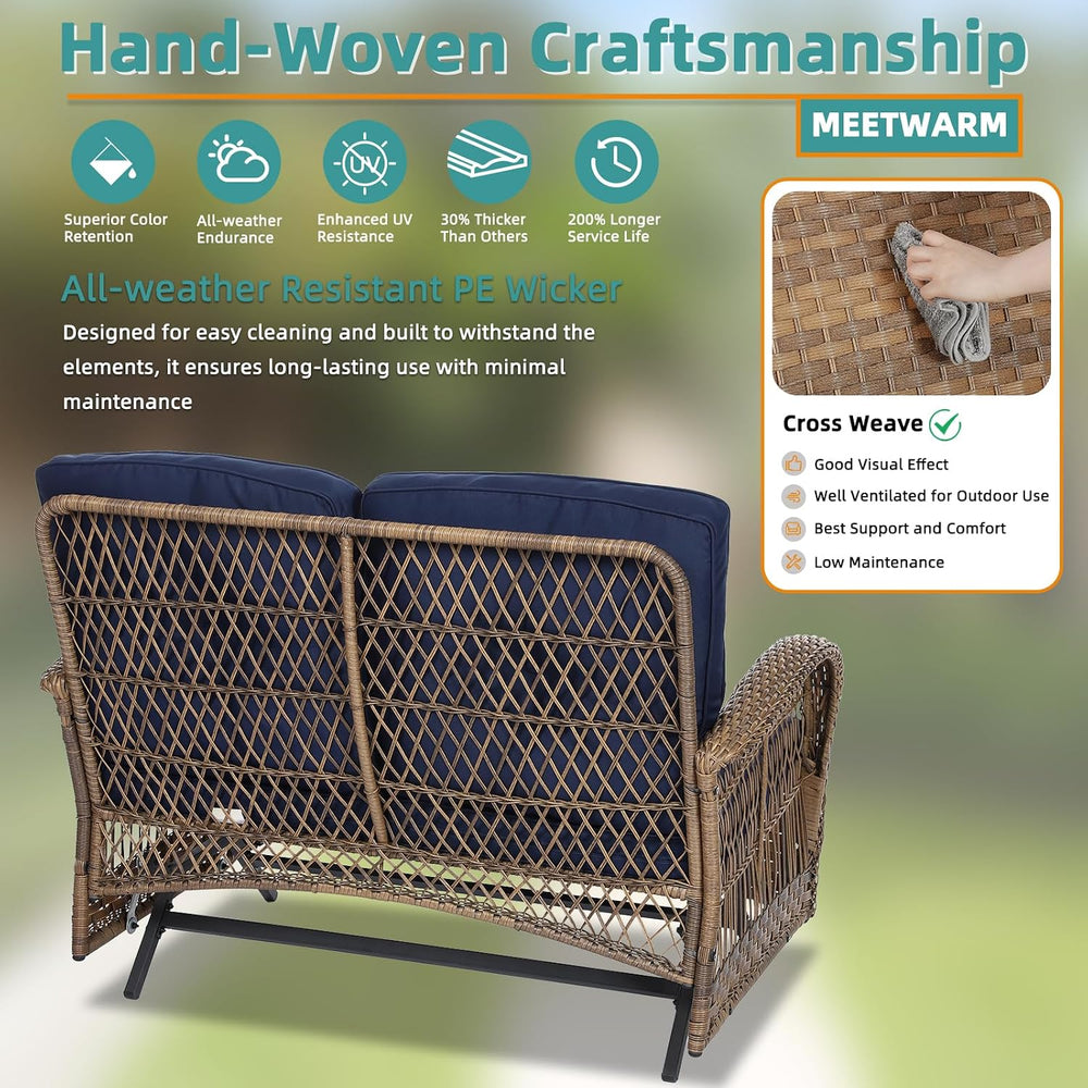 Outdoor Wicker Patio Glider Set, Loveseat for 2 Person Porch Furniture Glider...