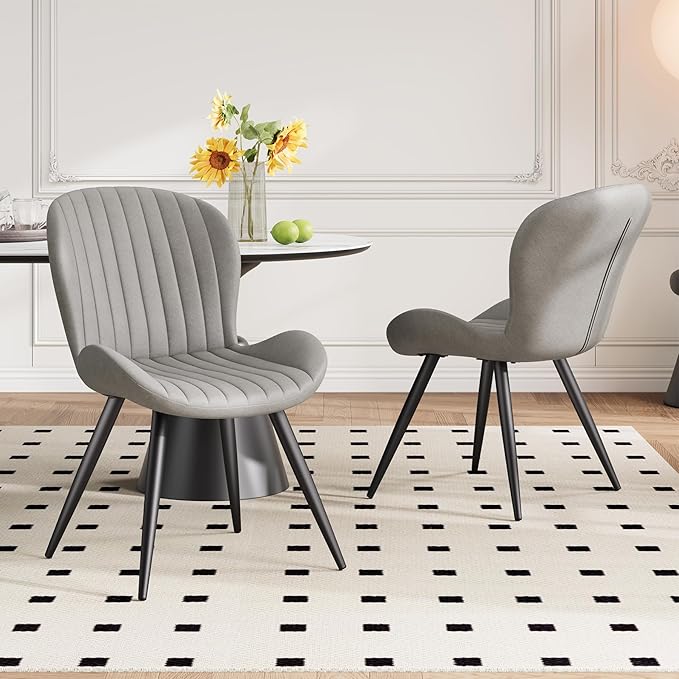 Dining Chairs Set of 4 Modern Fabric Dining Room Chairs Upholstered Dining Chairs with Thick Cushions Metal Legs Armless Back Chair for Kitchen and Living Room Light Gray