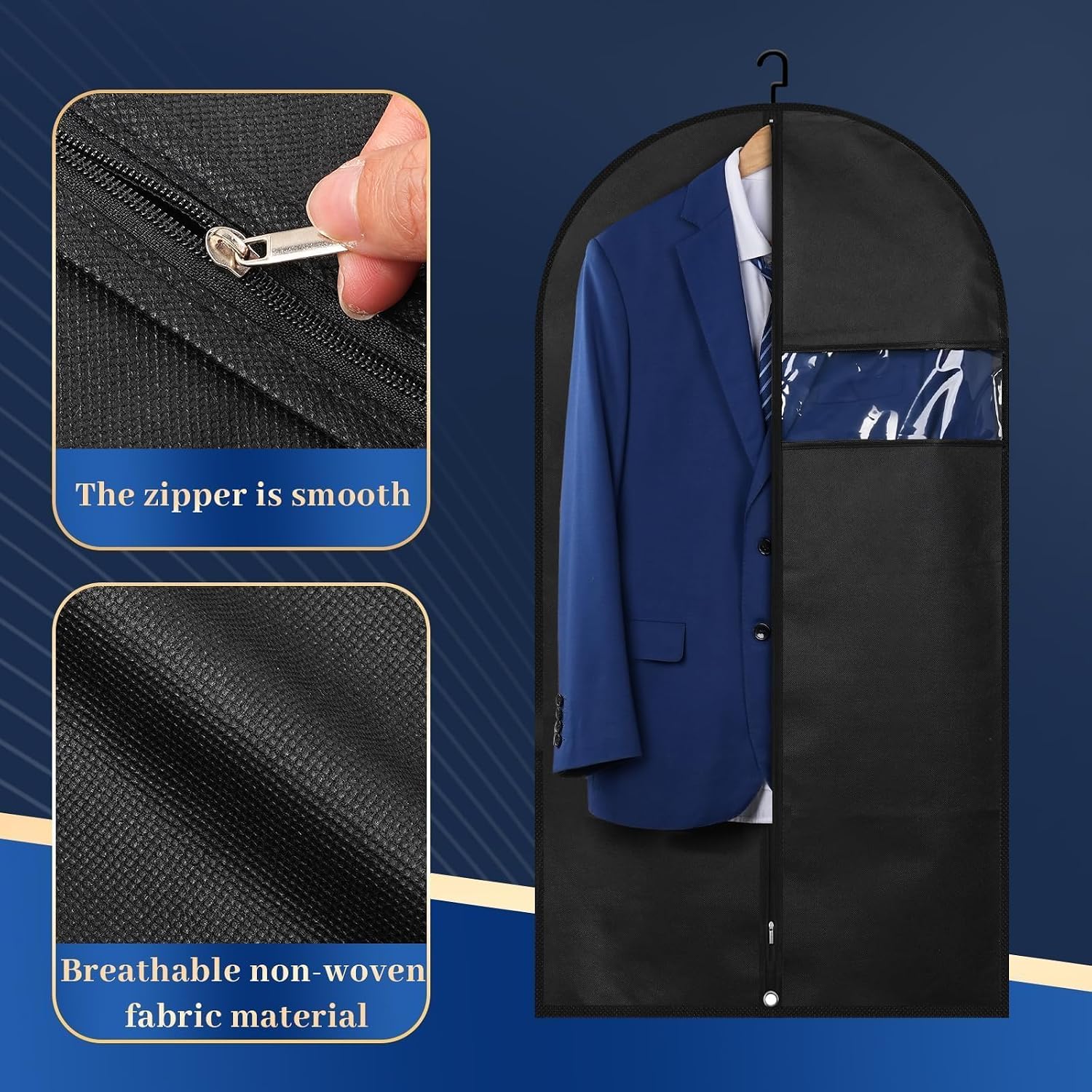 Premium Suit Bags 8 Pack, 43” x 24” Garment Bags for Hanging Clothes | Garment Bags for Travel with Clear Window, Sweater, Coat & Suit Storage