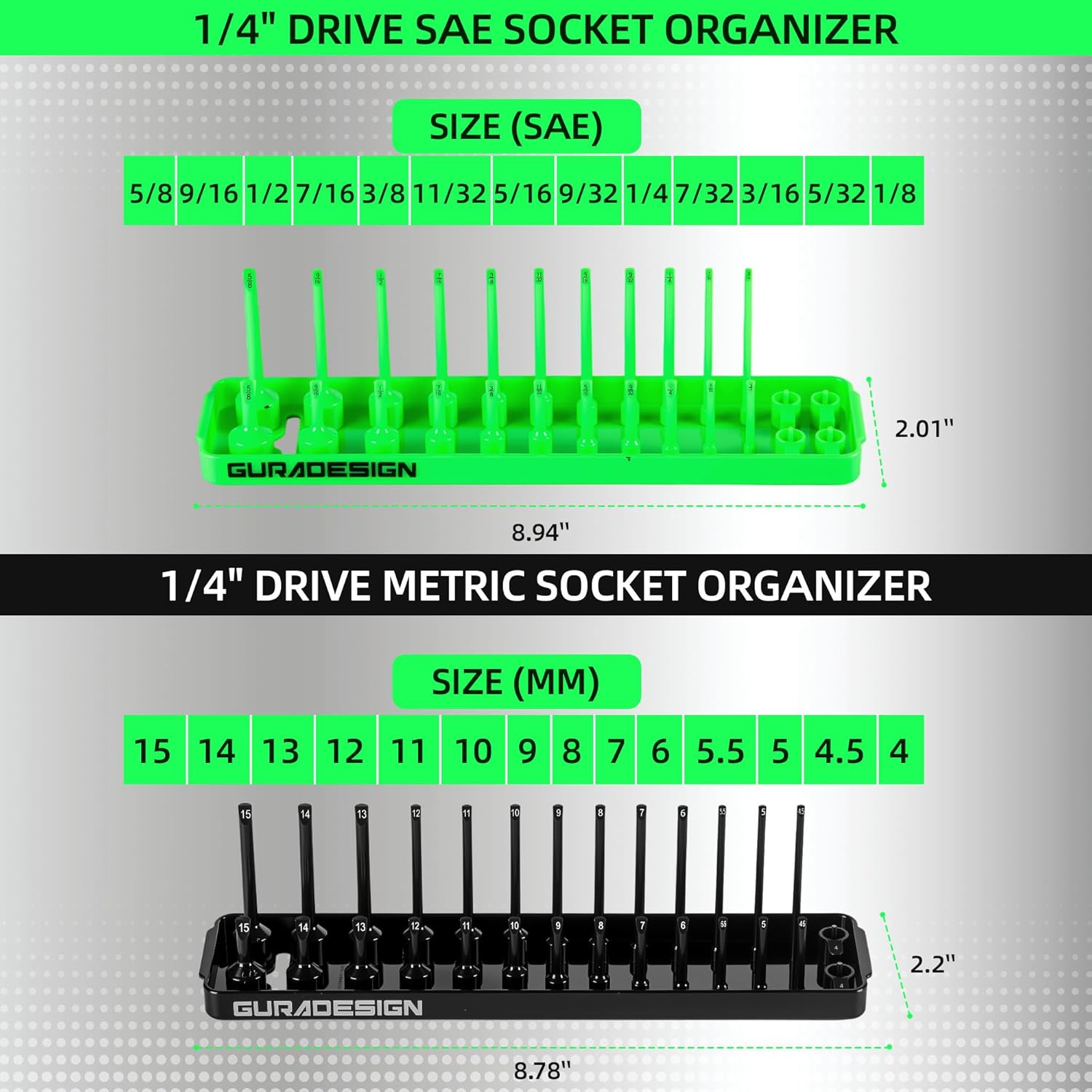 8PCS Socket Organizer Set, Socket Holder, 1/4", 3/8", 1/2" Metric & SAE Socket Tools Trays.