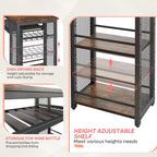 Bestier Bar Table and Chair Set, Expandable Dining Table with 2 Bar Stools, Industrial Kitchen Counter with Wine Rack & 3 Tier Adjustable Storage Shelves Rustic Brown