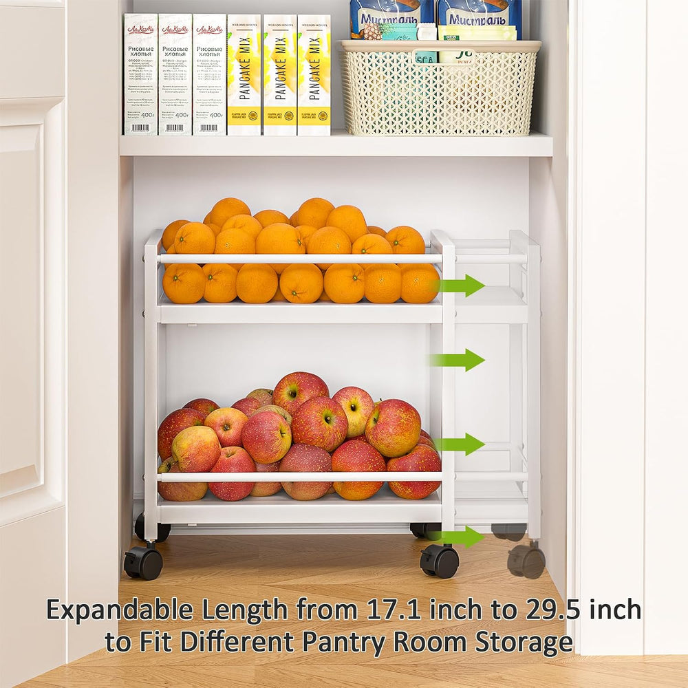 1 Pack 2-Tier Expandable Pantry Floor Organizer Cart, Rolling Pantry Storage ...