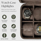 TAWBURY Watch Case - 8 Slot Genuine Top-Grain Leather Watch Box for Men & Women with Extra Wide Pillows for Large Watches - Portable Wristwatch Storage for Home & Travel (Brown)