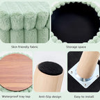 Wimarsbon Storage Ottoman,Soft Faux Fur Footstool with Padded Seat, Small Reading Vanity Chair, Footrest with Wood Tray for Couch, Mini Coffee Table or Display Stand (Light Green, Round Storage)