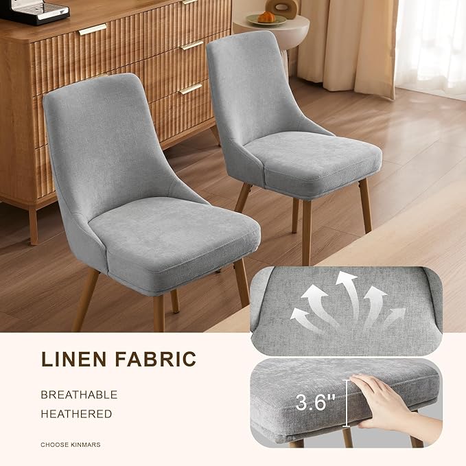 Modern Upholstered Dining Chairs Set of 4 with Thick Seat Cushion and Curved Back, Fabric Farmhouse Dinner Chair for Kitchen, Dining Room,Cafe (Fabric - Light Gray, Set of 4)
