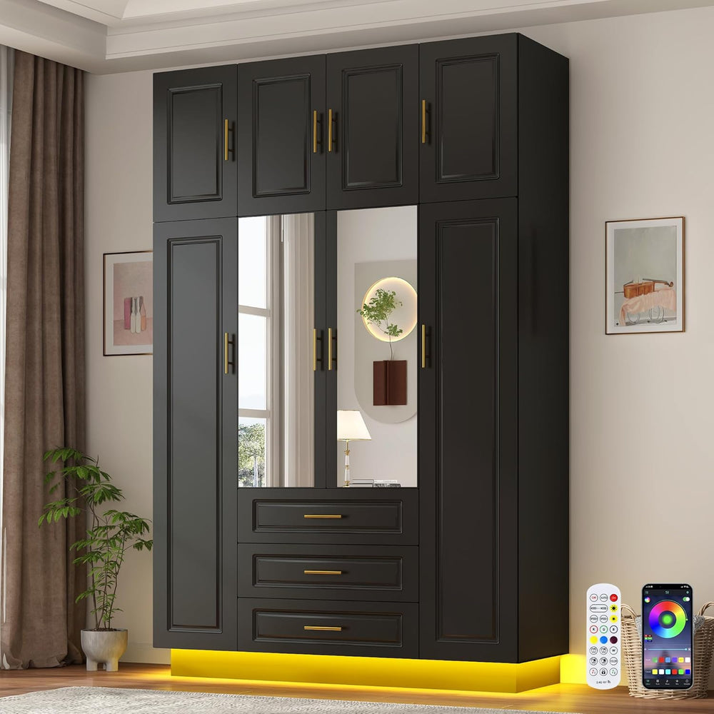 Hlivelood Large Armoire Wardrobe Closet Cabinet with Drawers and LED Lights, ...