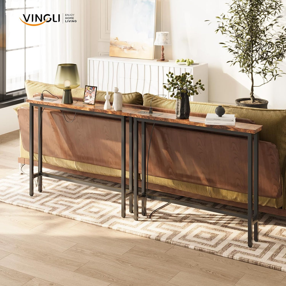 VINGLI 79" Narrow Console Table with Power Outlet 2 Pack, Rustic Brown |...