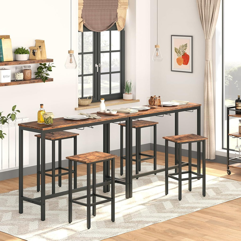 HOOBRO Bar Table Set, Pub Tables Bar Height with Stools Set of 2, Bar Chairs Under Counter Height Table for Small Spaces, Industrial Dining Table Sets for Kitchen, Living Room, Parties BF54BT01