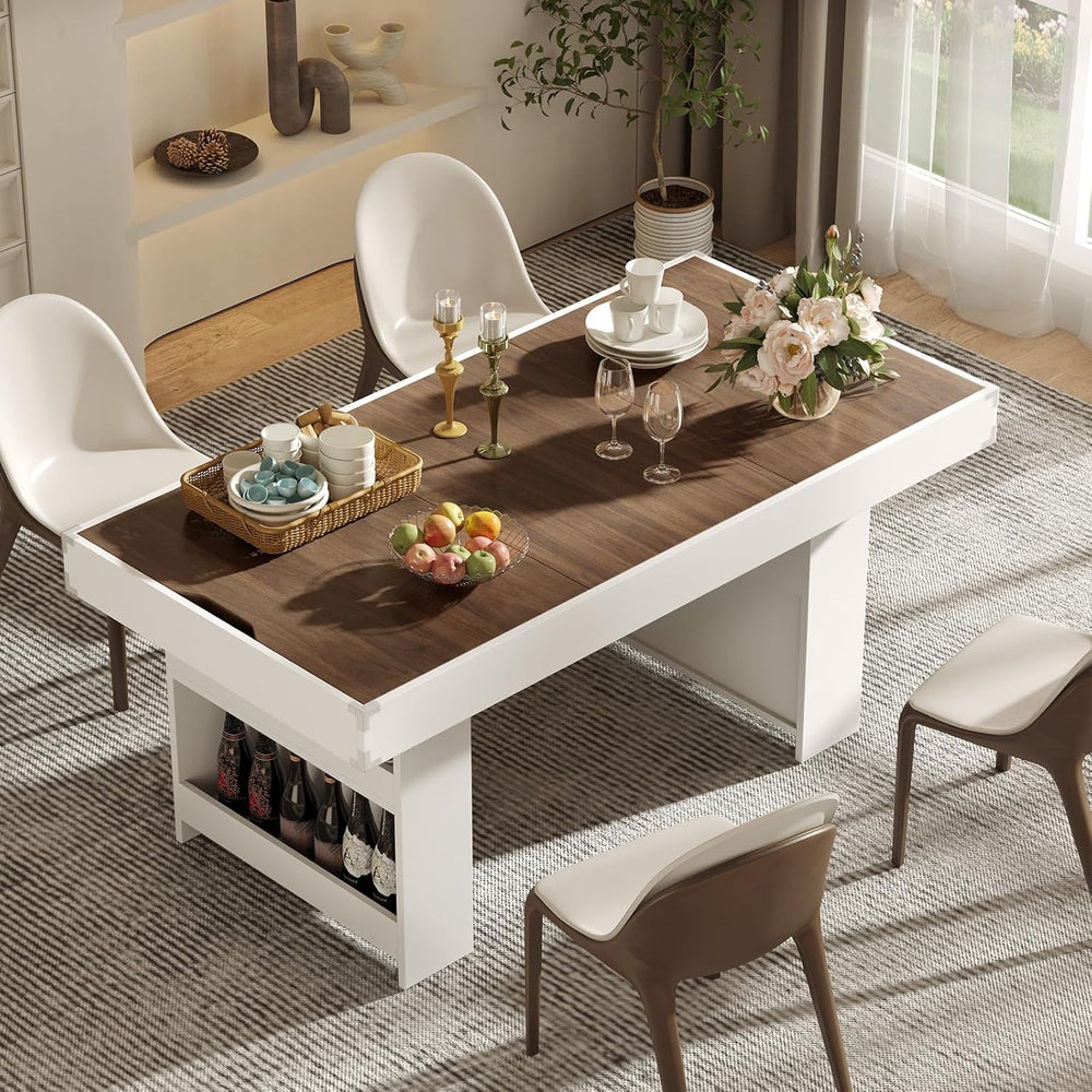 47″ Dining Table with Storage Shelf & Drawers,Multi-Functional Dining Gam...
