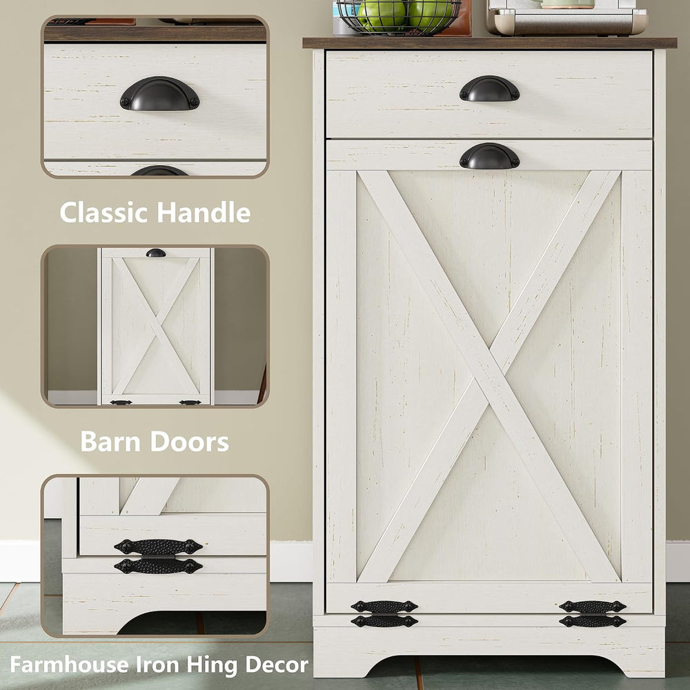 Furniouse Single Tilt Out Trash Can Cabinet with Drawer, 10 Gallon Wood Garba...
