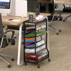 7 Tier Rolling File Cart with Sliding Trays, Wood Metal File Organizer Beside Desk, Free-Standing File Holder, Paper Letter Tray Organizer Mesh Desk Organizer for Home Office School (Patent)
