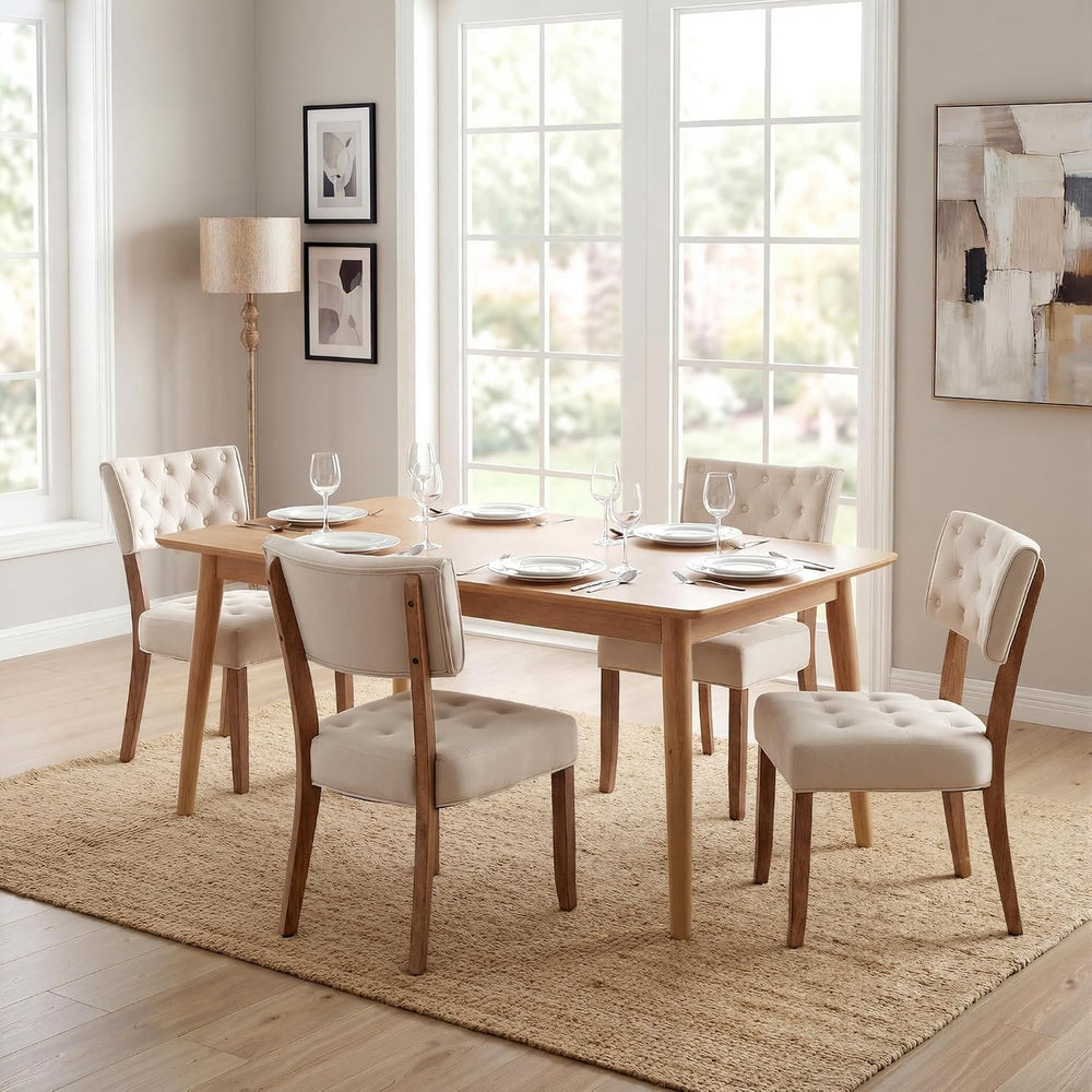 UVV Wooden Dining Chairs Set of 2, Mid Century Tufted Upholstered Kitchen Cha...