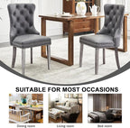 Kiztir Leather Dining Chairs Set of 4, Upholstered Dining Chair with Nailhead Trim and Solid Wood Legs, Luxury Wingback Dining Side Chair for Living Room, Bedroom, Kitchen (Grey)