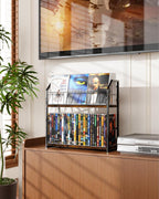 2-Tier DVD Storage Rack, DVD Shelf for Non-slip Feets, DVD Holder Display with 10 lb per Tier, Stores Up to 56 DVDs, Display Organizer Tower for Music Enthusiasts and Collection