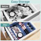 WOWBOX 25 PCS Plastic Drawer Organizer Set, 4 Sizes Desk Drawer Divider Organizers and Storage Bins for Makeup, Jewelry, Gadgets for Kitchen, Bedroom, Bathroom, Office, Clear Dark Blue