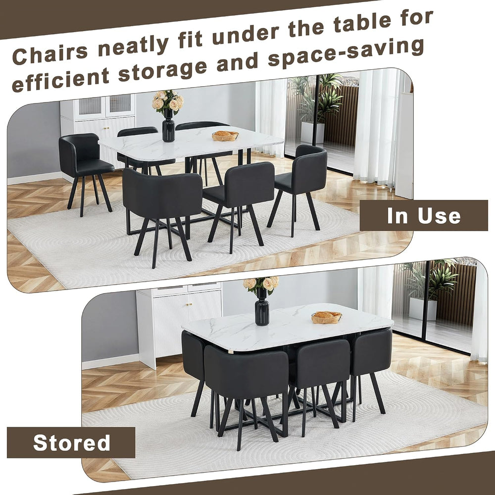 Merax 7-Piece Dining Set with Faux Marble Table, PU Upholstered Chairs, Space...