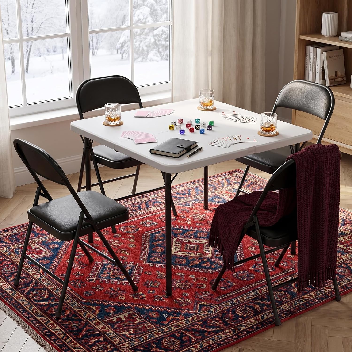 Folding Table and Chairs Set for 4, 5 Piece Card Table Set with 36" Square Foldable Table & 4 Padded Folding Chairs, Portable Indoor Outdoor Dining Table Set for Picnic, Camping, RV, Game Night, Patio