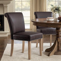 CHUN YI Dining Chairs Set of 2, Faux Leather Upholstered Dining Room Chairs with Nailhead Trim and Wood Legs, Mid Century Modern Parsons Side Chairs for Kitchen, Brown