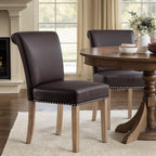 CHUN YI Dining Chairs Set of 2, Faux Leather Upholstered Dining Room Chairs with Nailhead Trim and Wood Legs, Mid Century Modern Parsons Side Chairs for Kitchen, Brown