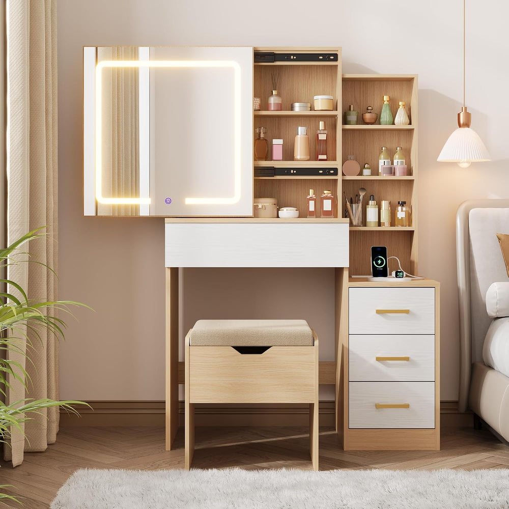GarveeHome Makeup Vanity Desk with Sliding Mirror, Vanity Dressing Table with...