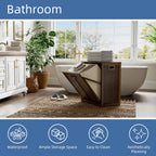 HITNET Bamboo Tilt Out Laundry Hamper, Bathroom Storage Cabinet with Hidden Removable Basket and 3 Sides Cutout Handles, Freestanding Kitchen Trash Can Cabinet, Walnut
