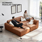 105” Modular Faux Leather Cloud Couch, Deep Seat L-Shaped Sectional with Removable Wipe-Clean Covers and Replaceable Cover Design for Living Room (Orange, 3 Seater+Right Facing Chaise)