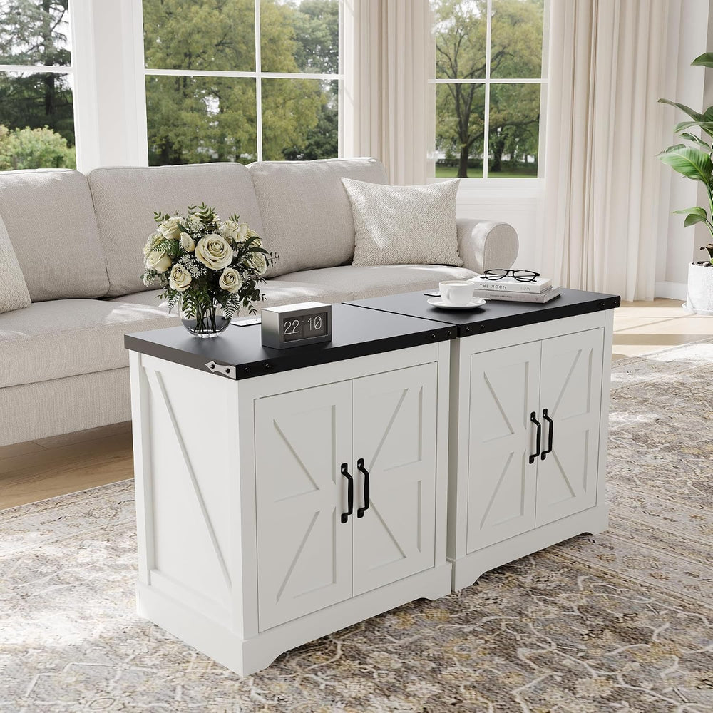 Takywep 24" White Farmhouse Side Table with USB Charging Station, Large ...