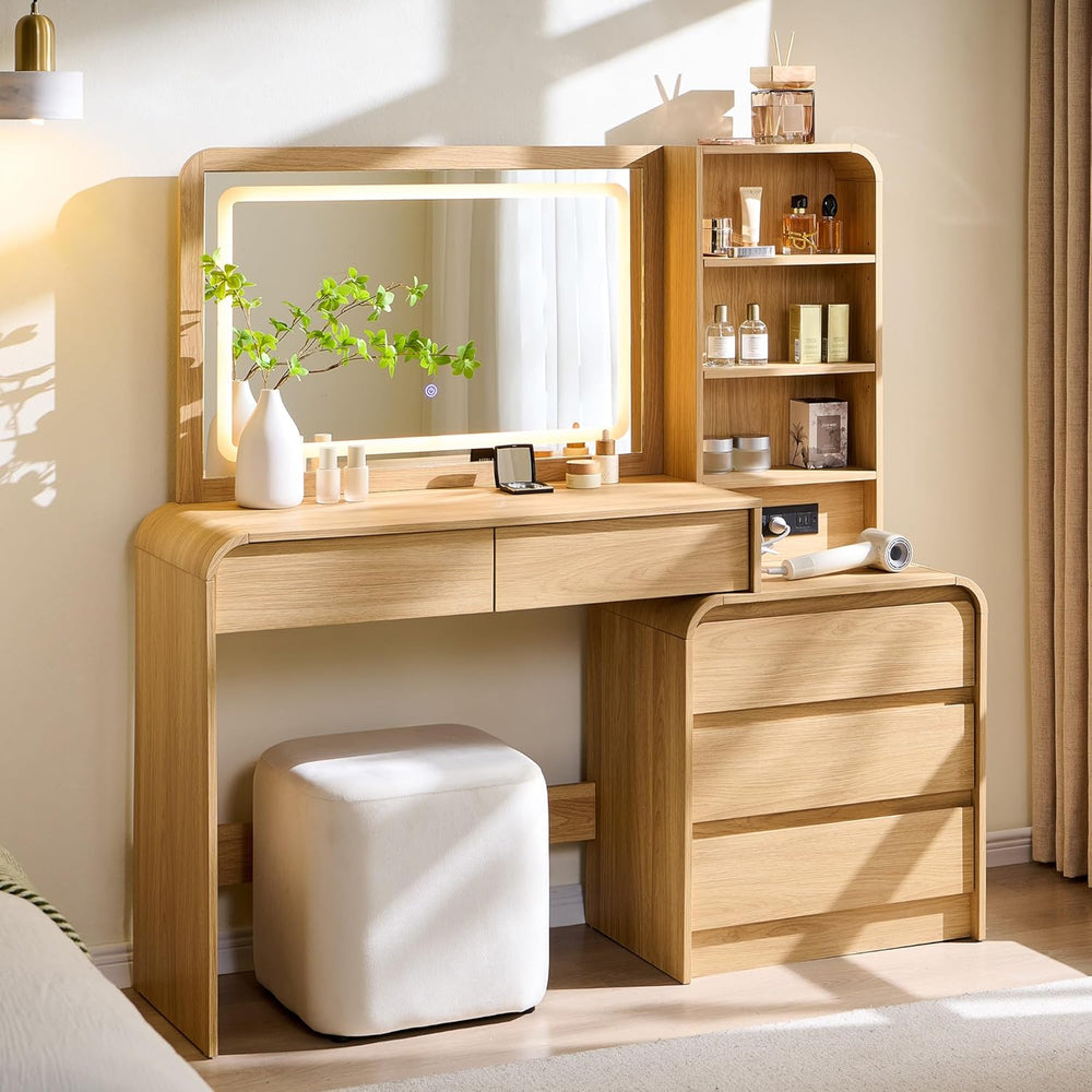 Aitjunz Vanity Desk with Mirror and Lights, 50” Modren Makeup Vanity with 35....