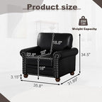 Faux Leather Accent Chair,35" W Upholstered Mid Century Modern Armchair with Rivet Rolled Arm,Deep Seat Comfy Single Sofa Chair for Living Room,Bedroom,Apartment,Office(Black)