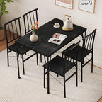Vipbear Kitchen Dining Table Set for 4, 5-Piece Kitchen Table Set with 1.6“ Thick Tabletop,Dining Room Table Sets,Kitchen Table Set with 4 Chairs for Small Space, Dinette,Apartment,Retro Black