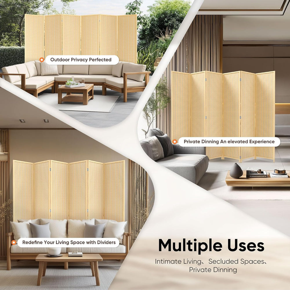 JOSTYLE Bamboo Room Divider, 6-Panel Folding Privacy Screen, 6 ft. Tall