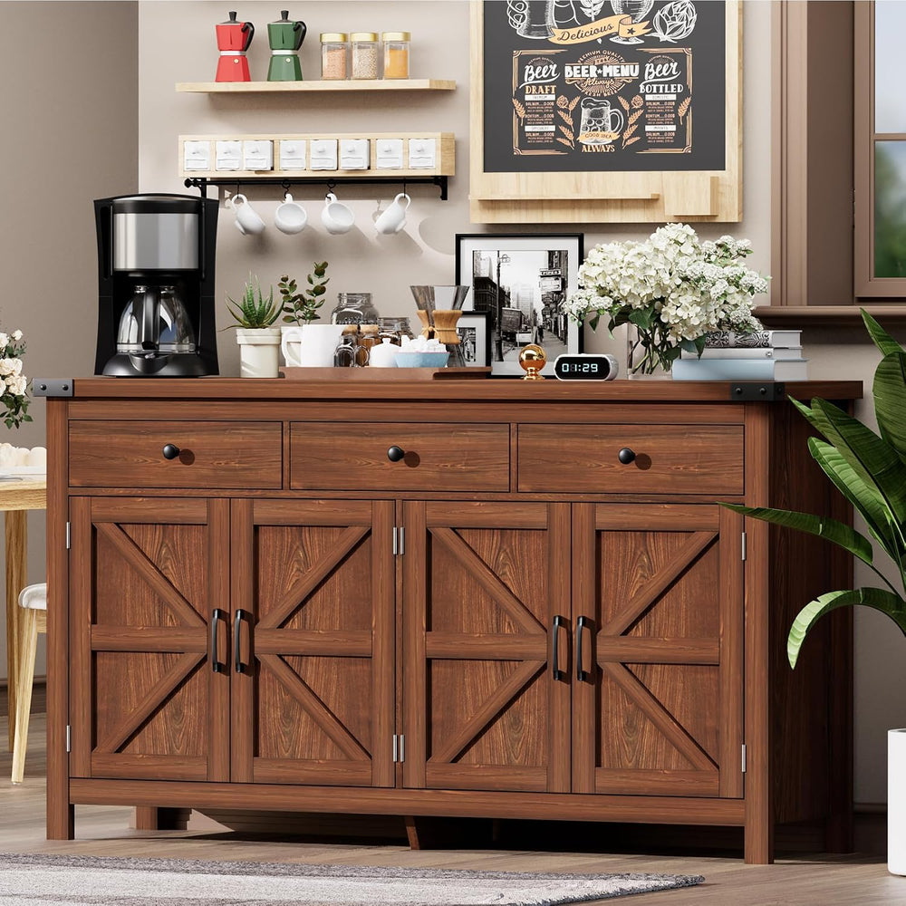 VVFLU 63" Sideboard Buffet Cabinet with Storage, Coffee Bar with 3 Drawe...