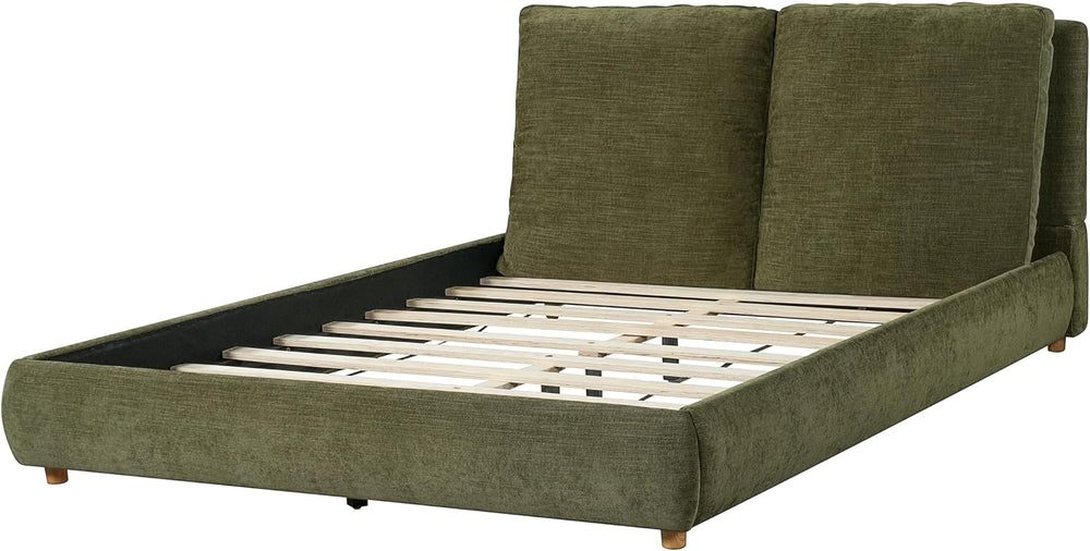Merax Queen Linen Blend Platform Bed with 2 Headboard Pillows, Olive Green