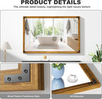 Hasipu Farmhouse Bathroom Mirror, 48"x32" Rustic Wood Framed Wall Mounted Mirror, Walnut Vintage Vanity Mirror Modern Farmhouse Style Decrative Mirrors
