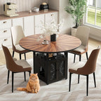47" Round Dining Table Set for 4-6 People, Large Farmhouse Kitchen Dining Table Set with Chairs and Storage Rack, Metal Base Round Table for Home Dining Room Living Room (Cat table and 4 brown chairs)