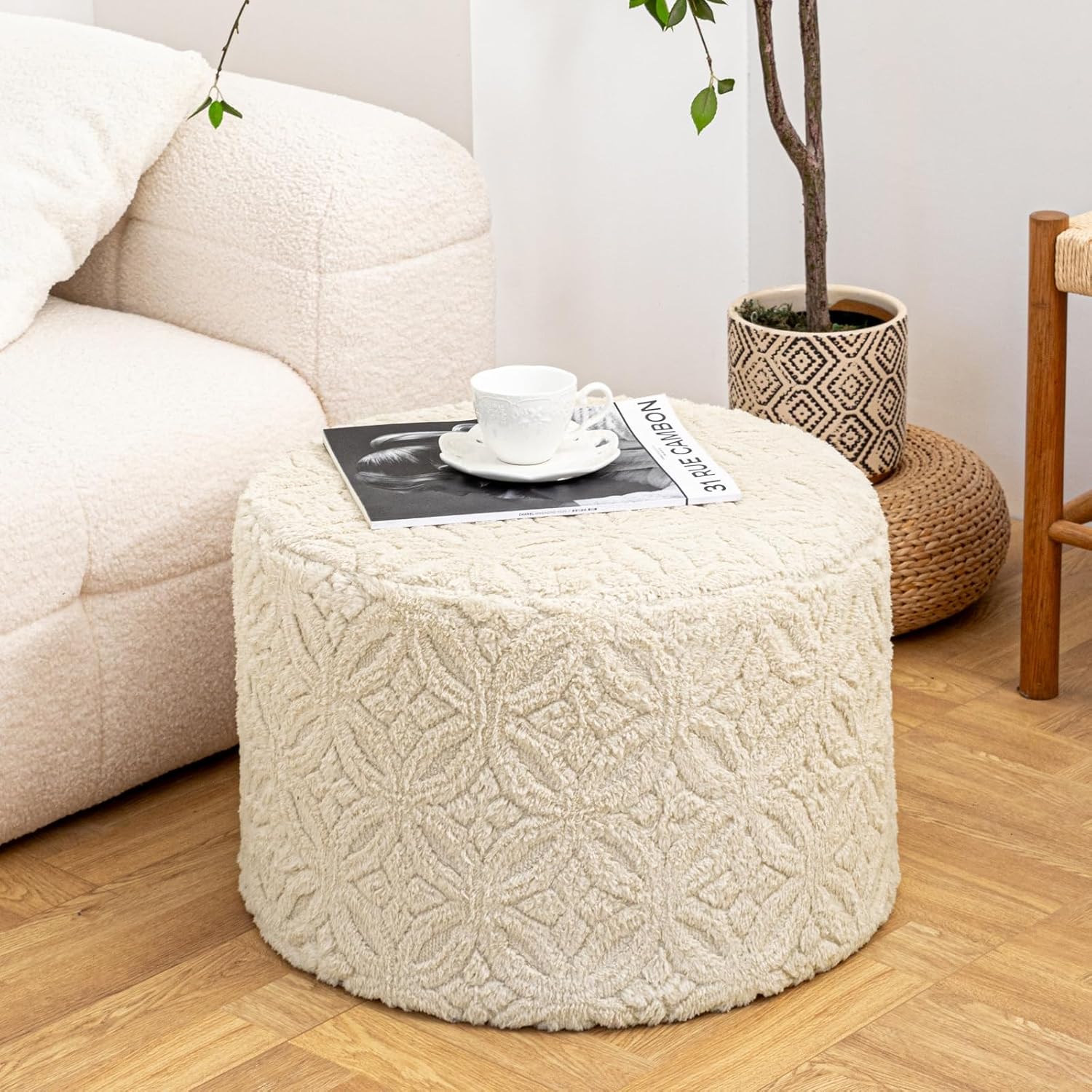 Plush Functional Ottoman Foot Stools, Linen | Ergonomic Foot Rest, Space-Saving Design, Perfect Under Desks, Couches & Sofas