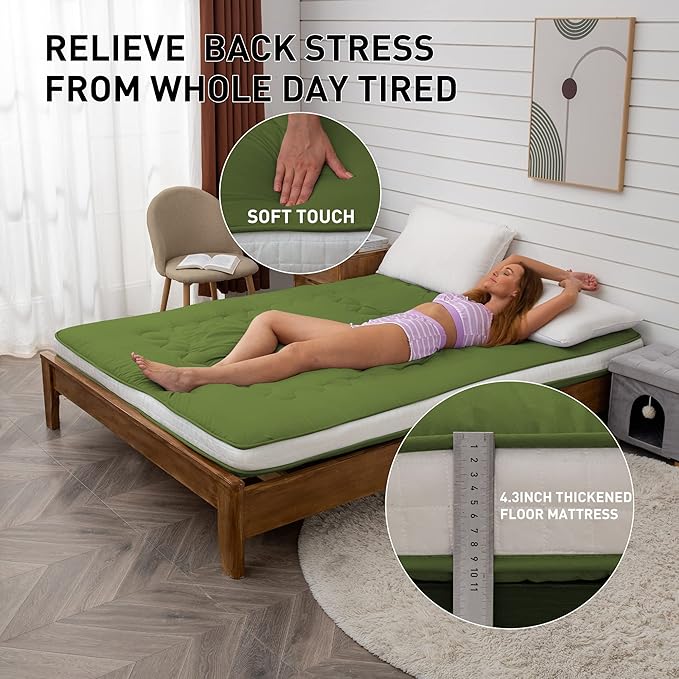 Dr.Futon Japanese Floor Futon Mattress Extra Thick Folding Roll Up Bed Topper...
