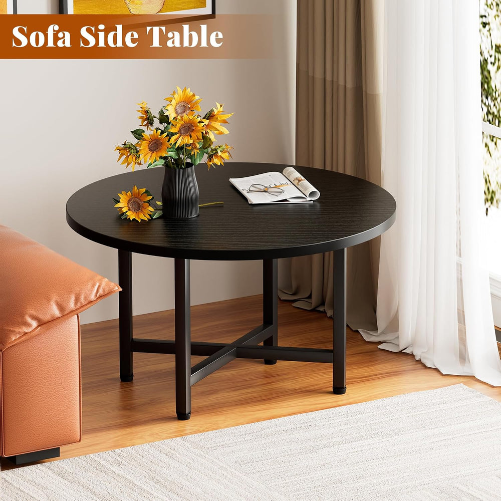 Coffee Table, 23.6" Small Coffee Tables, Black Round Coffee Table