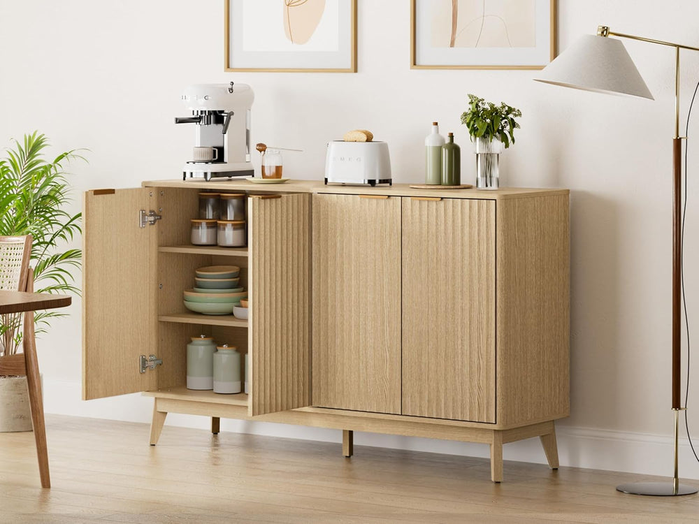 Sideboard Cabinet, 55'' Buffet Cabinet, Modern Fluted Storage Cabinet...