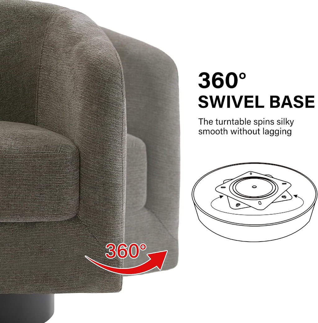 Swivel Barrel Accent Chair, Comfy Reading Armchair, Tan, Set of 4 | Low-Back Design | 360° Swivel | Solid Wood Frame | High-Density Foam Seat | Modern Round Style | For Living Room & Bedroom