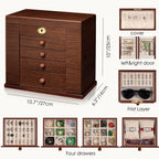 Lockable Wooden Jewelry Box for Women - 8-Layer Dresser Top Jewelry Boxes and Organizer with Key,Large Storage for Necklaces,Solid Wood Jewelry Organizers with Necklace Hooks