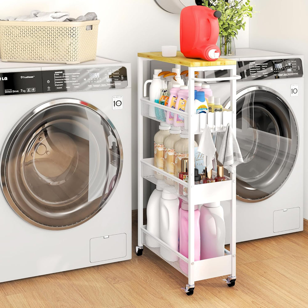 Vincona 7.1" Wide Slim Storage Cart on Wheels, 4 Tier Metal Narrow Rolli...