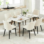 Wooden Dining Chairs Set of 6, Upholstered Kitchen Dining Room Chairs with Padded Seat and Wood Legs, Modern Fabric Side Dinner Chair for Kitchen, Dining Room, Restaurant, Cafe