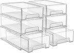 Sorbus Medium Clear Stackable Storage Drawers – 6-Pack Plastic Organizer Bins with Handles – Stackable Pull-Out Storage Drawers for Closet, Pantry, Office, Bathroom, Craft, and Toy Organization