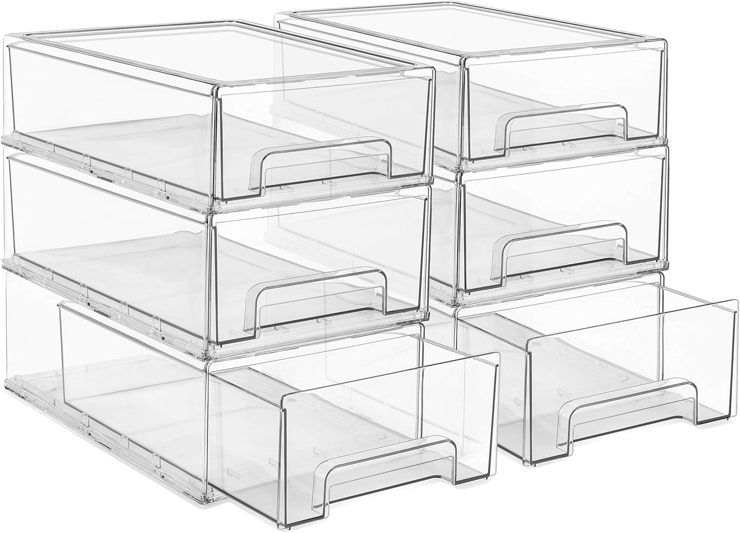 Sorbus Medium Clear Stackable Storage Drawers – 6-Pack Plastic Organizer Bins with Handles – Stackable Pull-Out Storage Drawers for Closet, Pantry, Office, Bathroom, Craft, and Toy Organization