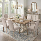 Upholstered Dining Chair Modern Stylish Parsons Kitchen Diner High Back with Silver Nailhead Trim & Wood Legs, Set of 2, Fabric Beige