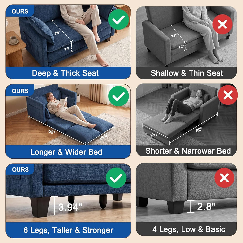 49" Loveseat Sofa Bed, 2 in 1 Convertible Small Sofa Pull Out Couch Bed ...