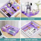 WOWBOX 25 PCS Plastic Drawer Organizer Set, Desk Drawer Divider Organizers and Storage Bins for Makeup, Jewelry, Gadgets for Kitchen, Bedroom, Bathroom, Office, Clear Purple