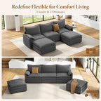 Vesgantti 108" U Shaped Sectional Couch, Comfy Cloud Modular Sectional Sofa with 2 Ottoman Deep Seat Chenille Modern Cloud Sofa, Modular Sofas for Living Room, Bedroom and Apartment, Gray
